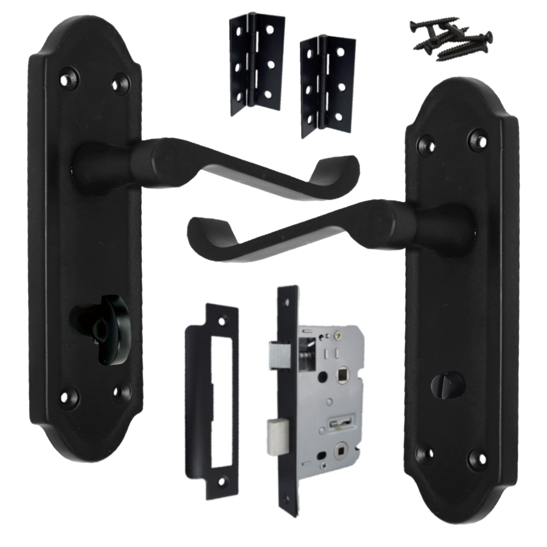 Poignée de porte Ashford pour salle de bain, levier à défilement, noir mat, charnières pour salle de bain