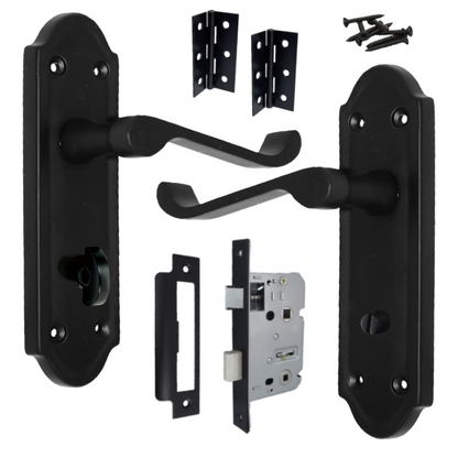Poignée de porte Ashford pour salle de bain, levier à défilement, noir mat, charnières pour salle de bain