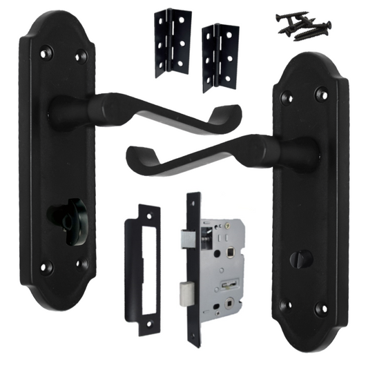 Poignée de porte Ashford pour salle de bain, levier à défilement, noir mat, charnières pour salle de bain