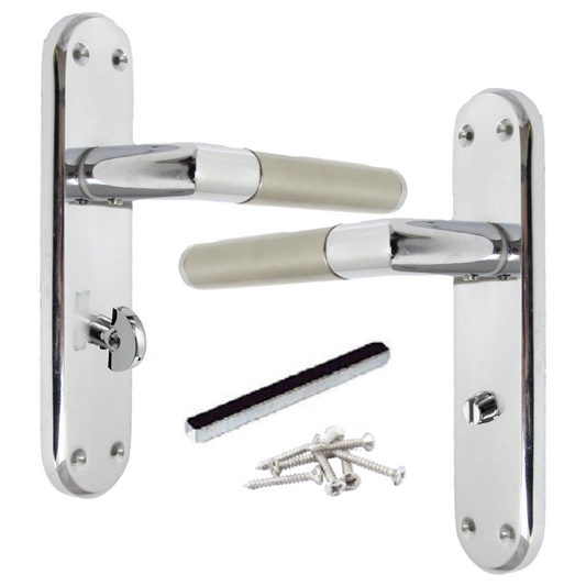Poignées de porte à levier droit en onglet pour salle de bain - Chrome satiné 180 mm x 40 mm