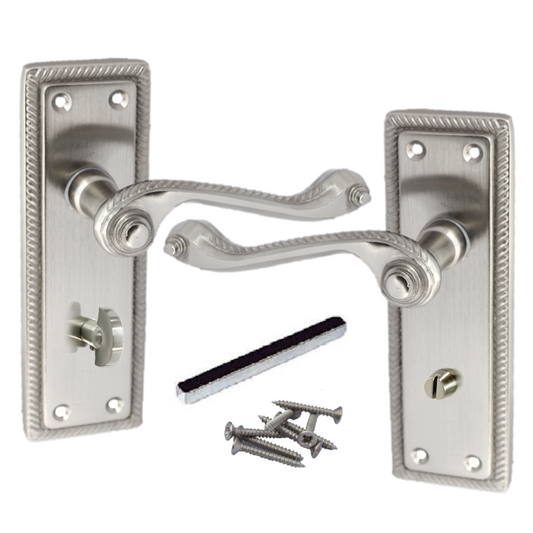 Poignées de porte de salle de bain style géorgien, levier, bord cordé, satiné, 150 mm x 50 mm 