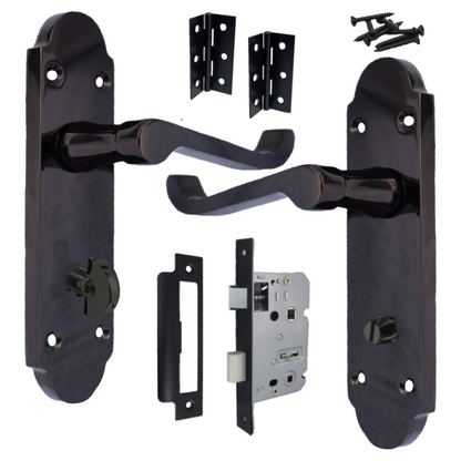 Poignée de porte Epsom pour salle de bain, serrure à levier à défilement - Charnières en nickel noir