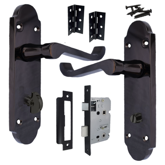 Poignée de porte Epsom pour salle de bain, serrure à levier à défilement - Charnières en nickel noir