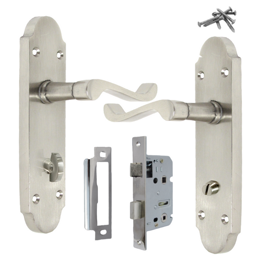 Poignées de porte Epsom pour salle de bain, serrure à levier à défilement - Pack satiné
