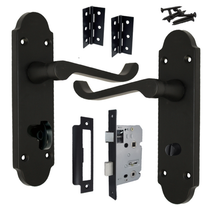Poignée de porte Epsom pour salle de bain, verrou à levier, noir mat, lot de charnières