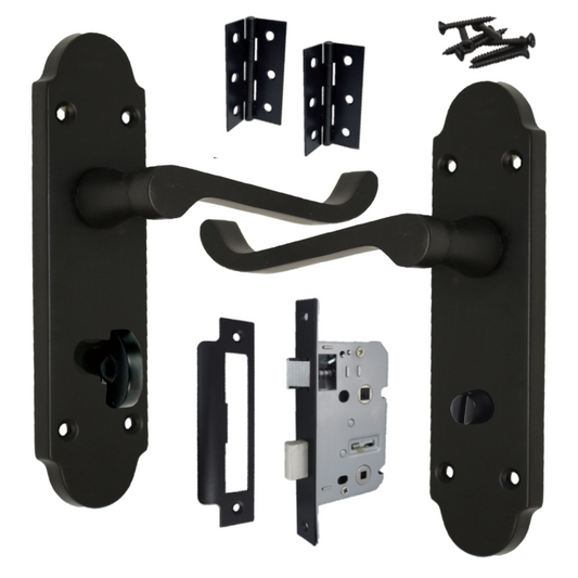 Poignée de porte Epsom pour salle de bain, verrou à levier, noir mat, lot de charnières