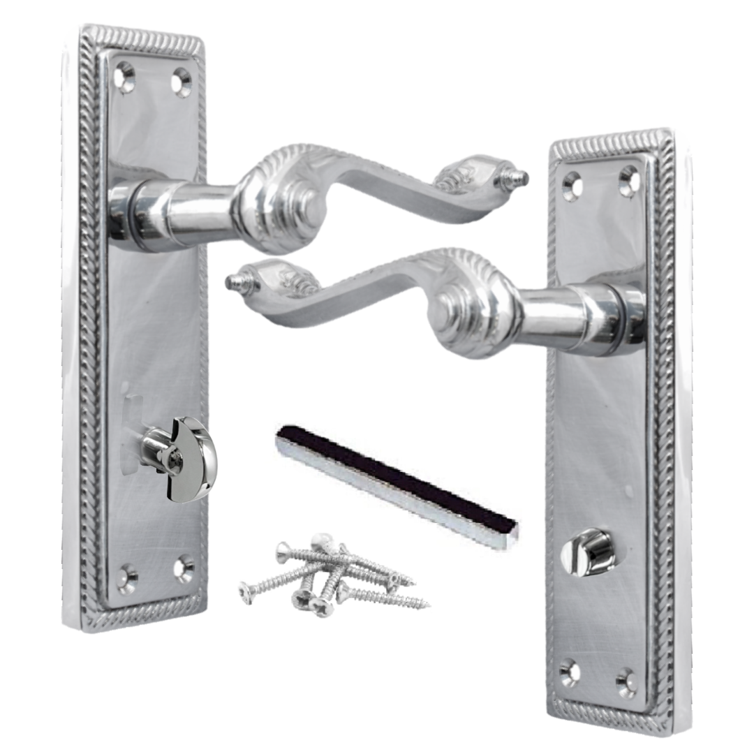 Poignées de porte de salle de bain à levier géorgien avec bord cordé - Chrome 150 mm x 50 mm