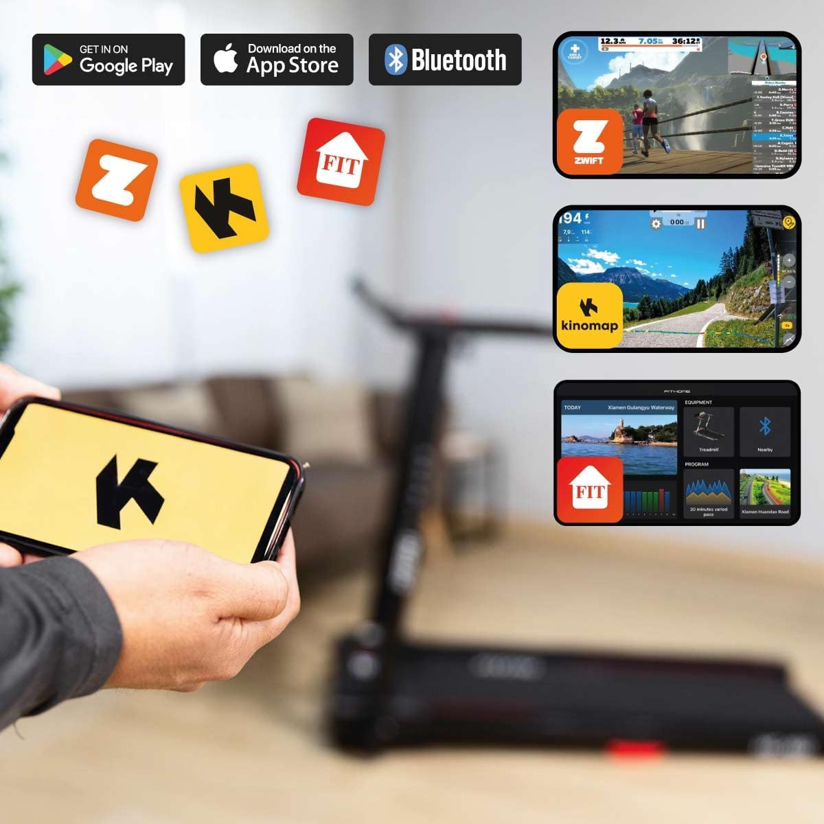 FITFIU MC-160 tapis de course/marche 2-en-1, Bluetooth, app, compact