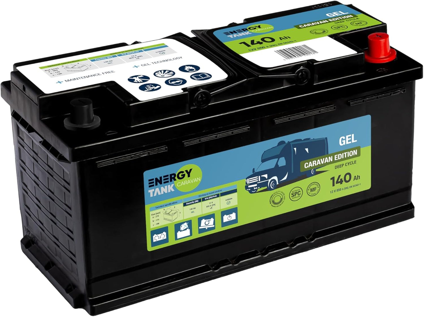 Batterie gel 12V 140Ah, camping-car, voiture, anti-chocs/vibrations