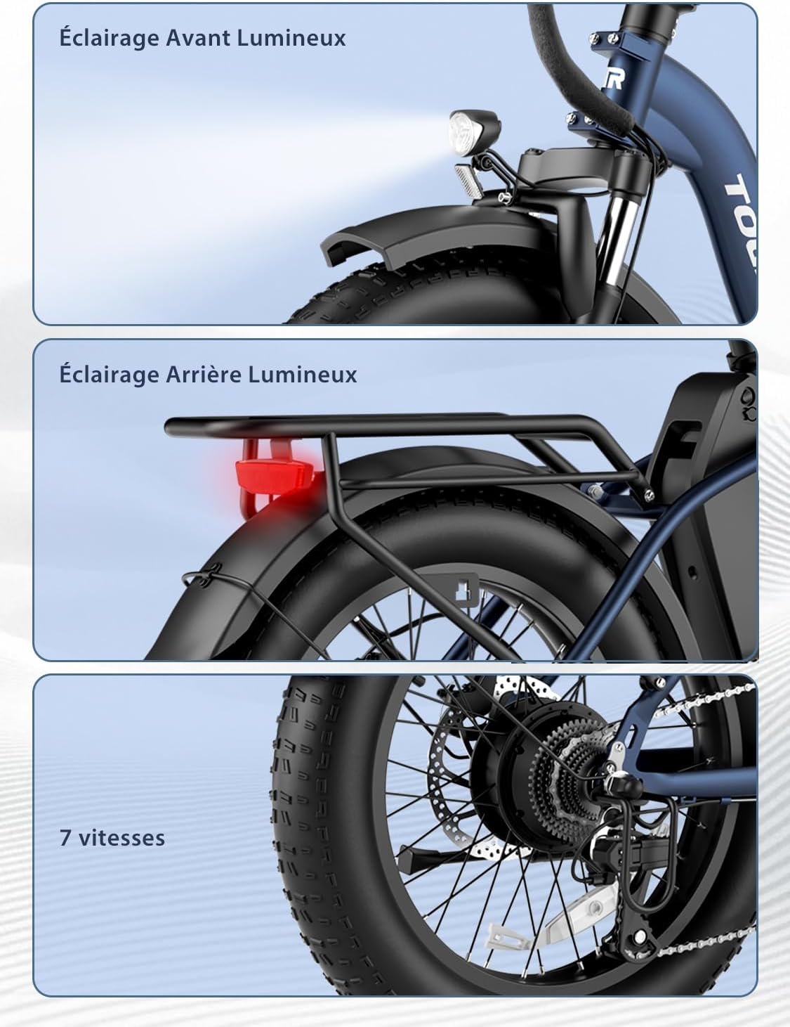 Touroll S2 vélo électrique pliable fat bike 20", 48V 15Ah, 150km, 7 vitesses