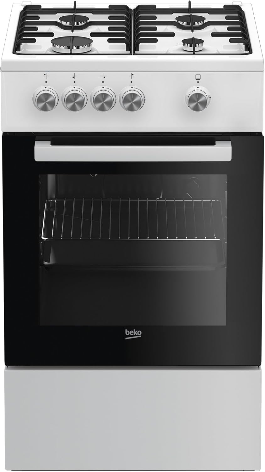 Beko cuisinière gaz FSG52000DWC, autonome, blanc, rotatif, foyer avant