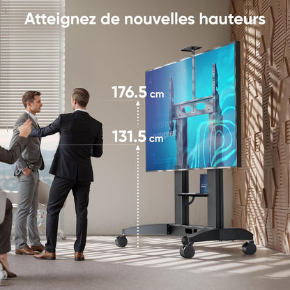 ONKRON support TV roulettes TS2821-B, écran 70–110", 130kg, étagère, VESA