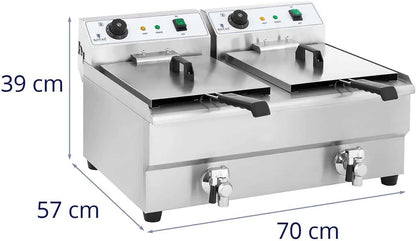 Royal Catering friteuse électrique 2x3200W, 2x12L huile, pro, inox, robinets