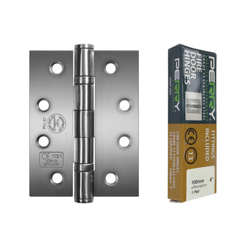 Charnières de porte coupe-feu à roulement à billes en acier inoxydable PERRY SATIN 100 mm - Grade 13 - Marquage CE