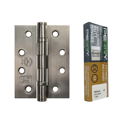 Charnières de porte coupe-feu en acier inoxydable PERRY BRASS 100 mm - Grade 11, marquage CE