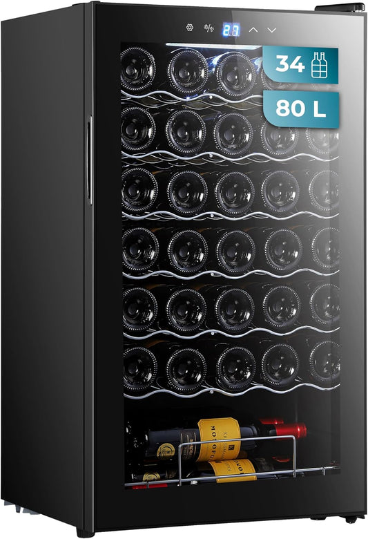 Cecotec cave à vin 34 bouteilles Bolero, 5–18°C, compresseur, LED, tactile