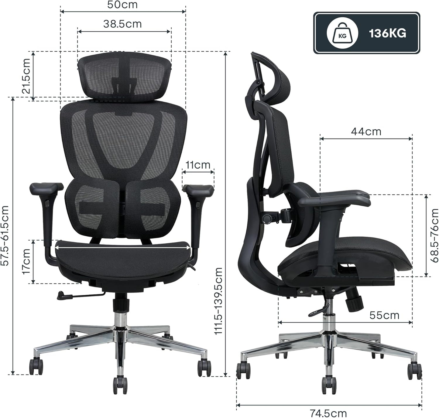 FLEXISPOT ErgoX Max chaise bureau ergonomique, lombaire, appui 3D, noir