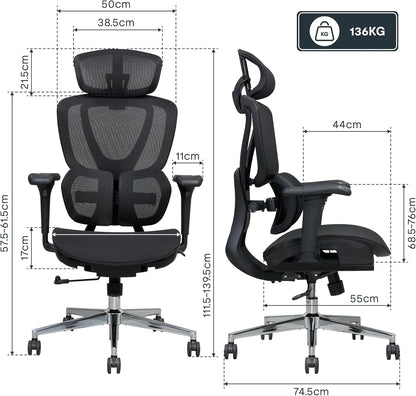 FLEXISPOT ErgoX Max chaise bureau ergonomique, lombaire, appui 3D, noir