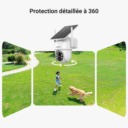 ANSQUE caméra surveillance WiFi 2K solaire, kit 4 caméras PTZ 360°, alarme couleur