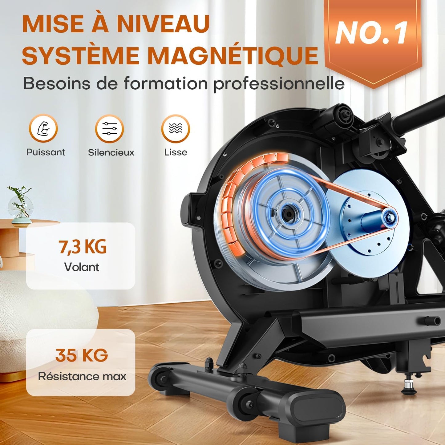 DMASUN rameur magnétique, 16 niveaux, double rail, silencieux, app, max 160kg