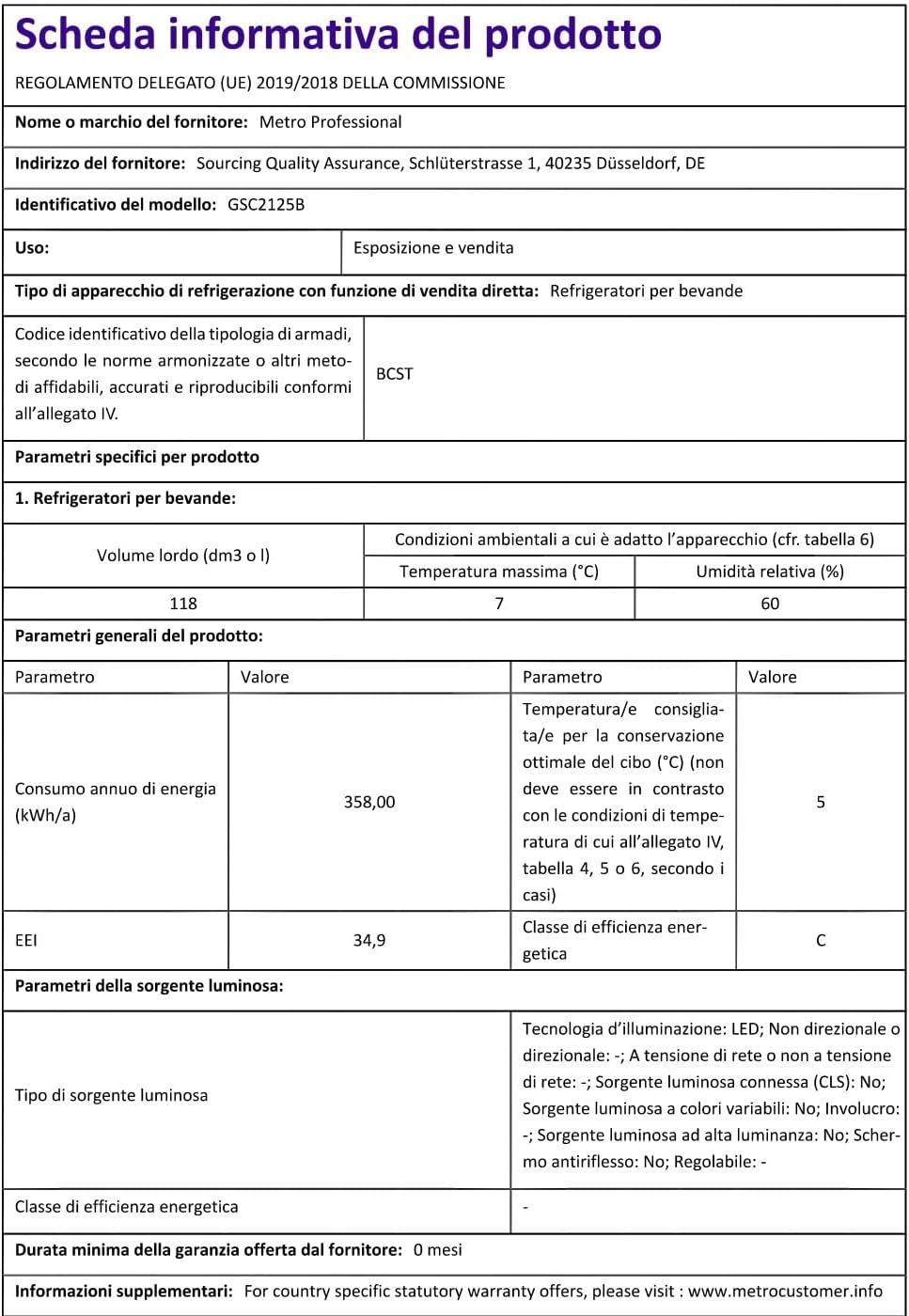 METRO réfrigérateur boissons GSC2125B 118L, métal/verre, avec serrure, noir