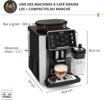 Krups Sensation Lait expresso grains, 6 boissons, carafe lait, EA912E10