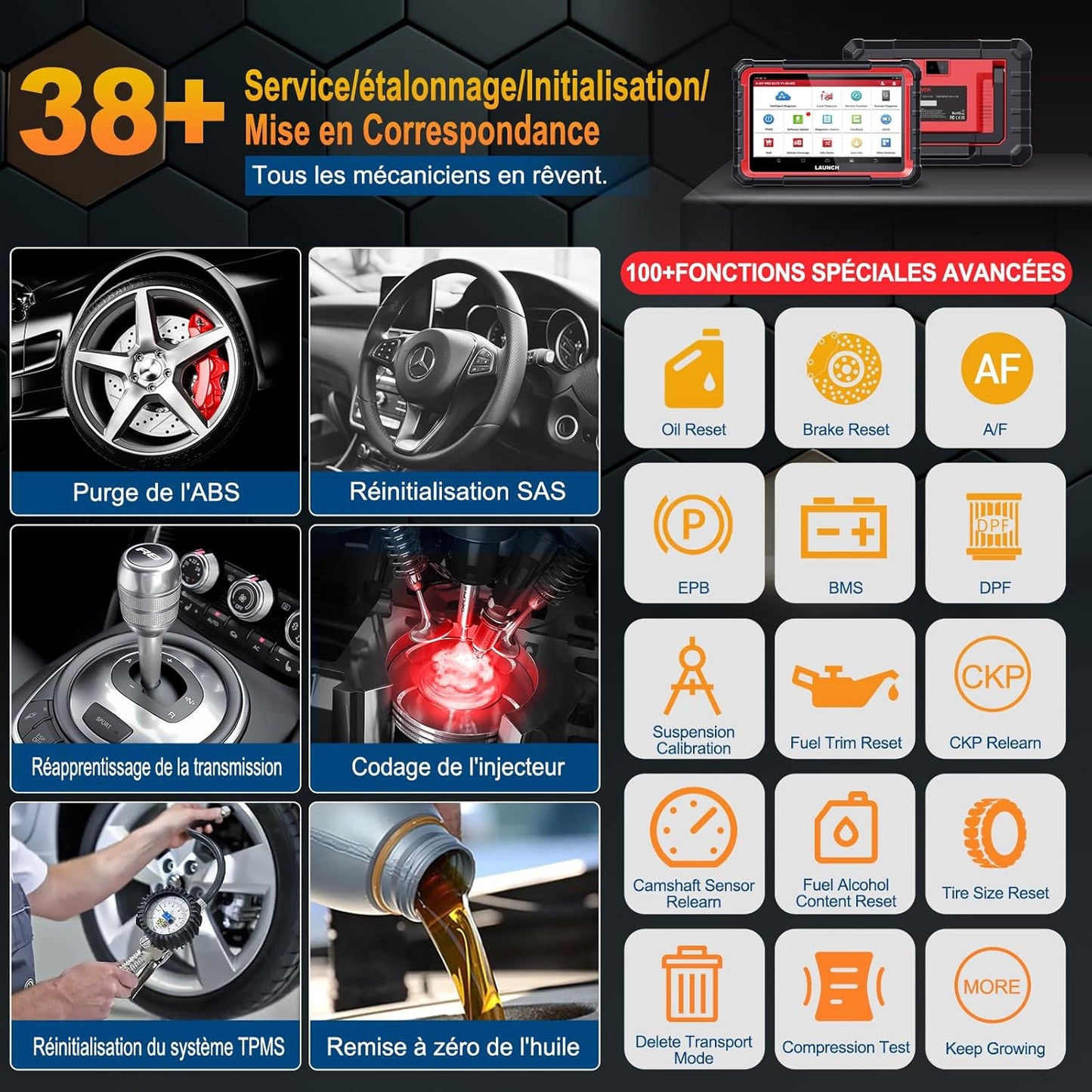 LAUNCH X431 Pro Elite valise OBD2, bi-directionnel, 38+ resets, ECU en ligne