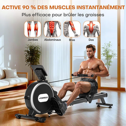 DMASUN rameur magnétique, 16 niveaux, double rail, silencieux, app, max 160kg