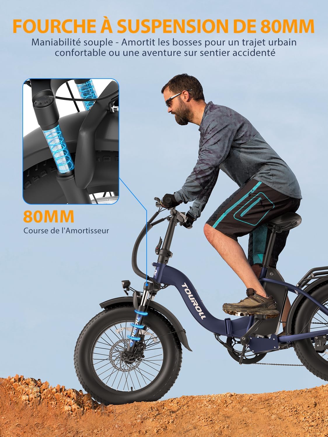 Touroll S2 vélo électrique pliable fat bike 20", 48V 15Ah, 150km, 7 vitesses