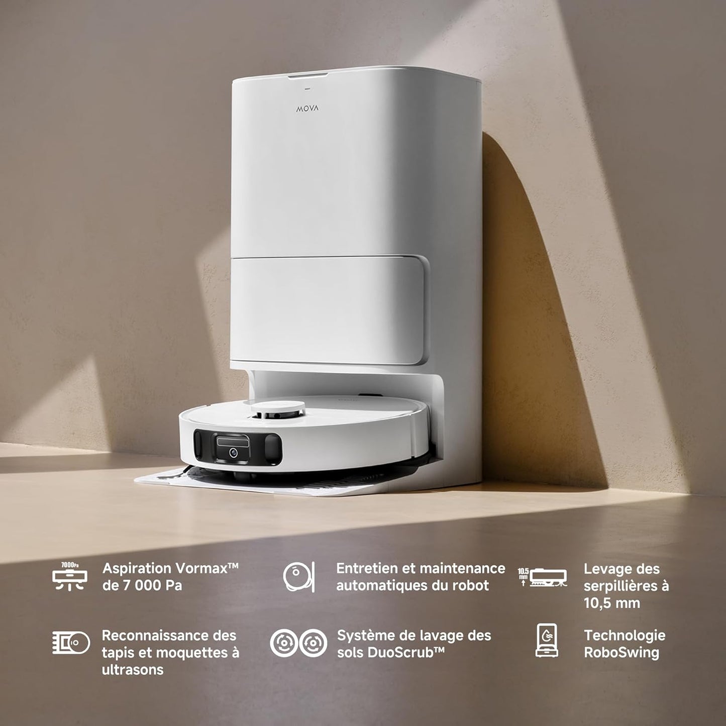 MOVA E30 Ultra robot laveur aspirateur, serpillières levables, 7000Pa, vidage auto