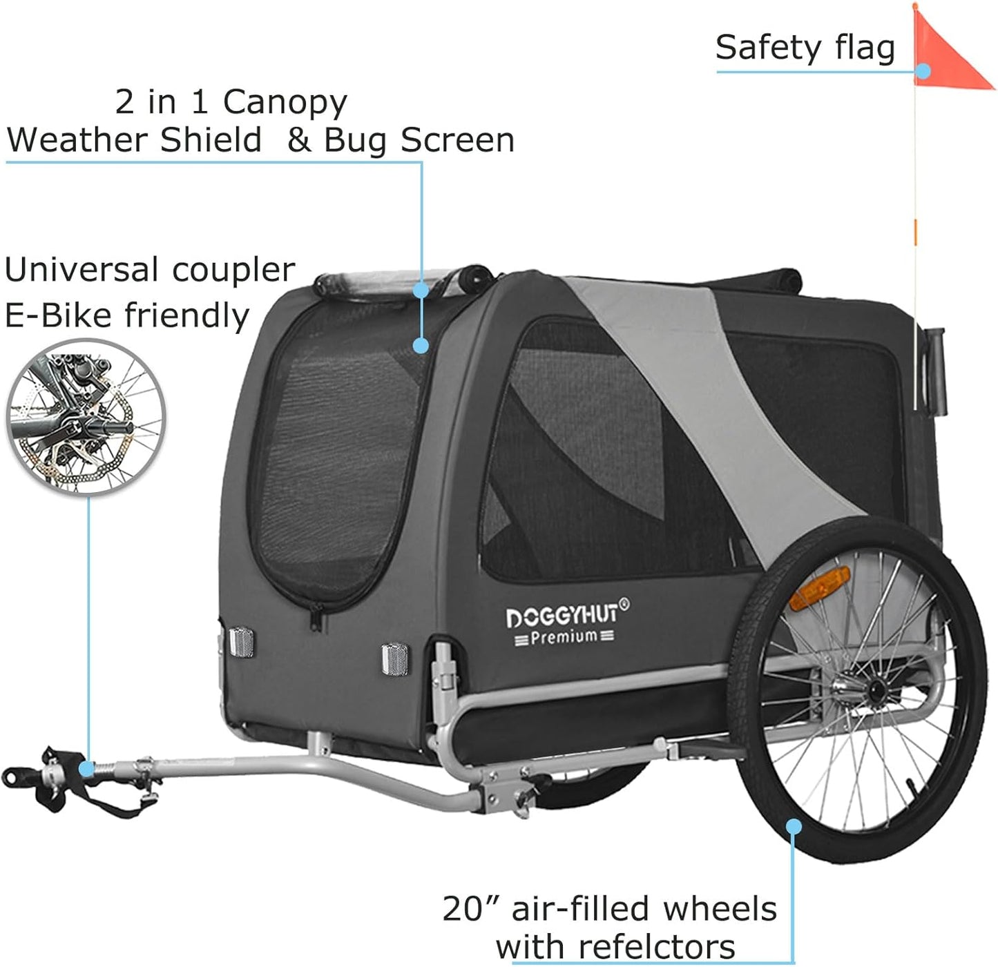 Doggyhut TIGGO XXL remorque chien + kit jogger, gris, moyen/grand chien