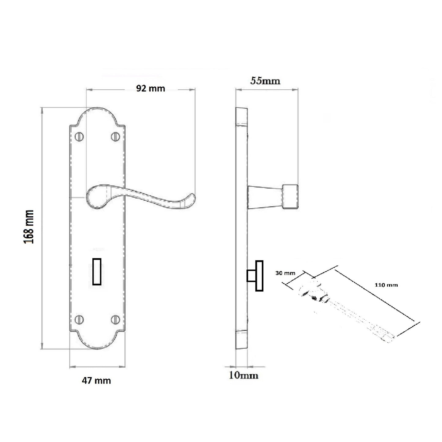 Poignée de porte Epsom pour salle de bain, levier à défilement - Pack laiton