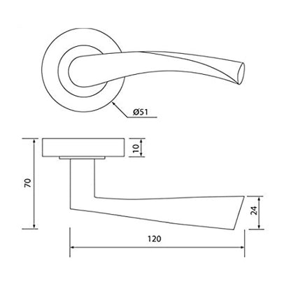 Poignées de porte Astrid, loquet à levier rotatif sur rosace satinée, serrure à clé, 120 mm