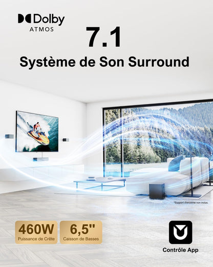 ULTIMEA barre de son TV 7.1 Dolby Atmos 460W, caisson sans fil, app, Poseidon D80