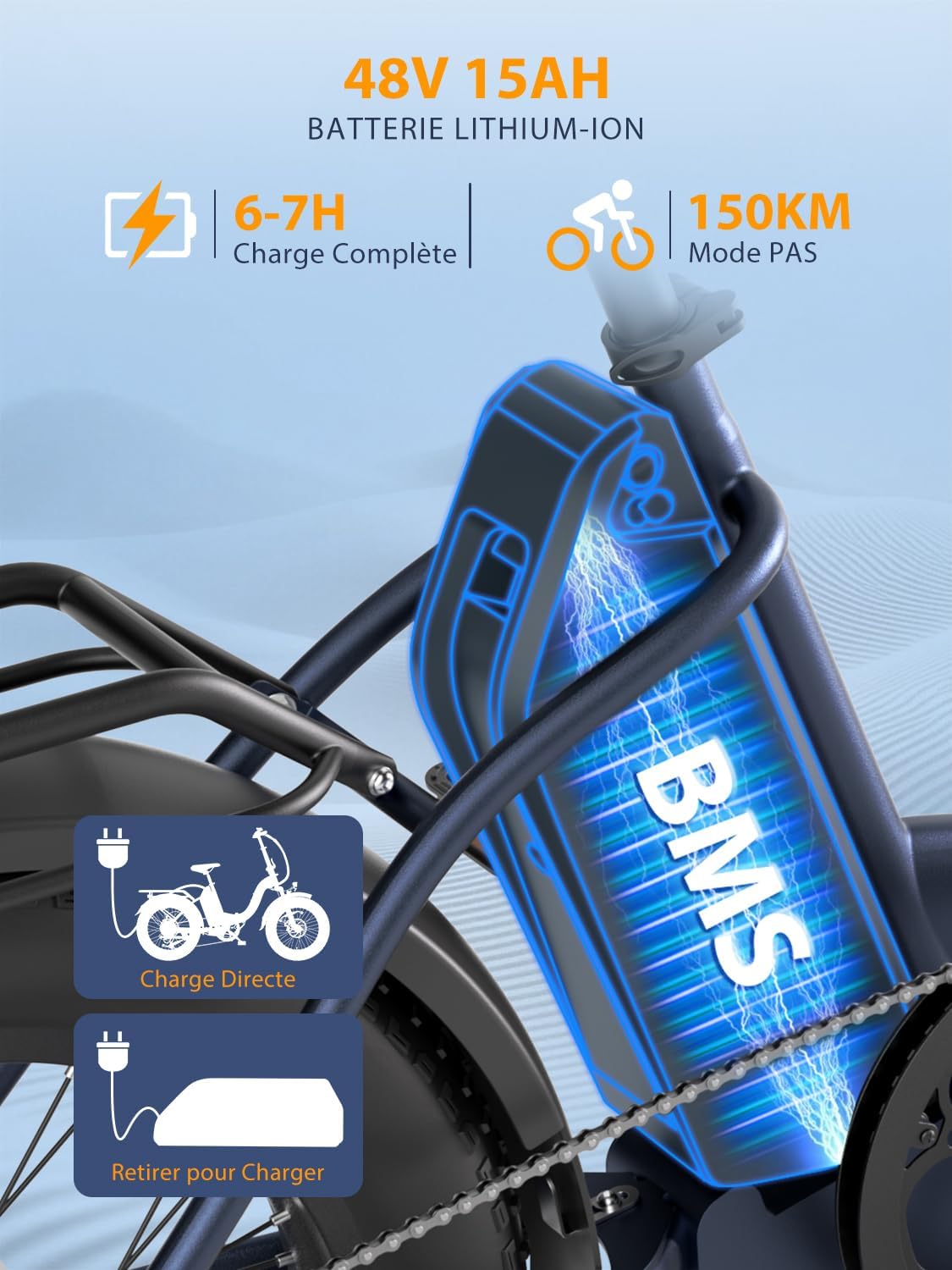 Touroll S2 vélo électrique pliable fat bike 20", 48V 15Ah, 150km, 7 vitesses