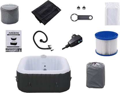 Arebos spa gonflable carré 154cm, 4 places, 100 jets, 600L, intérieur/extérieur