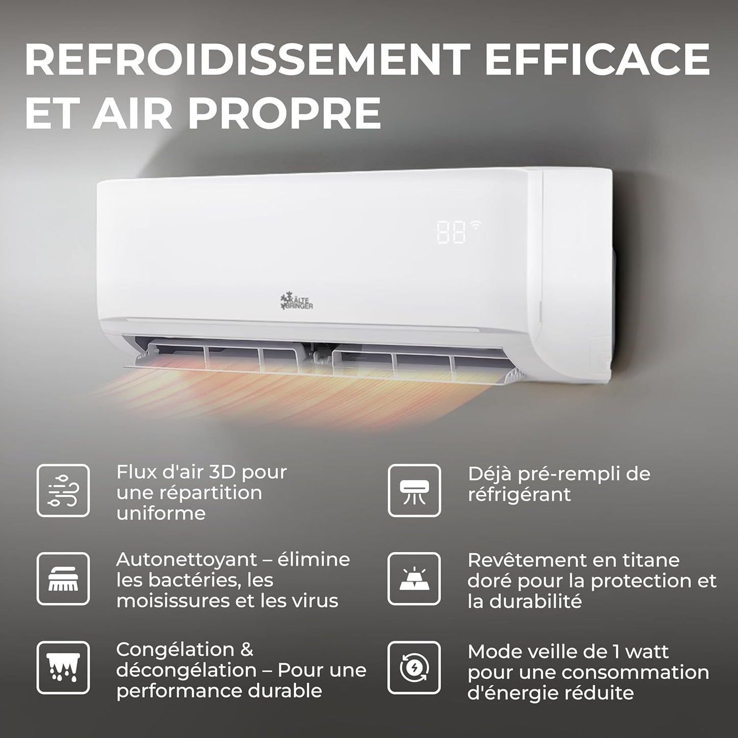 Kältebringer climatiseur split 12000BTU, 3.5kW, chauffage, app/WiFi, mural