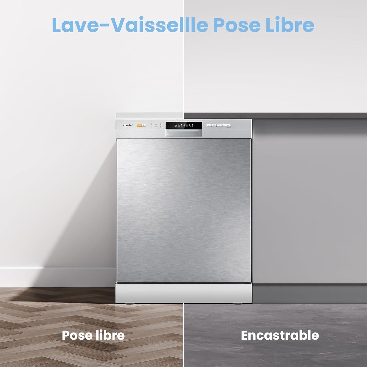 COMFEE' Lave-vaisselle 60cm 12 couverts, demi-charge, départ différé, inox