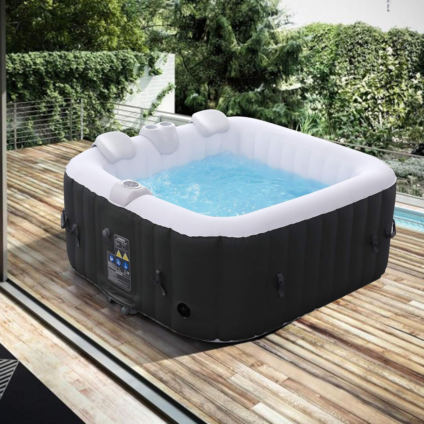 Arebos spa gonflable carré 154cm, 4 places, 100 jets, 600L, intérieur/extérieur