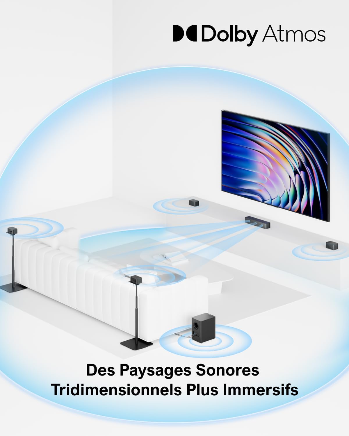 ULTIMEA barre de son TV 7.1 Dolby Atmos 460W, caisson sans fil, app, Poseidon D80