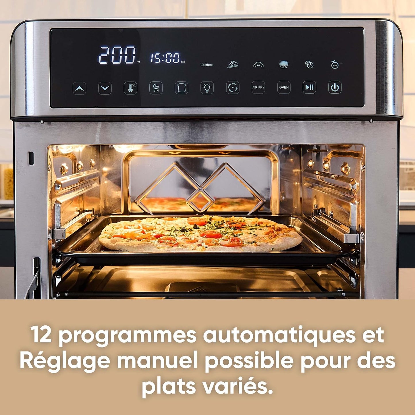 SEVERIN Mini-Four Air Chaud 12-en-1 25L Noir/Inox 2200W Écran Tactile TO9579