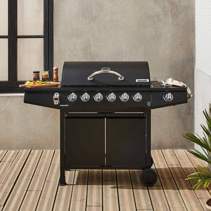 Alice's Garden barbecue gaz Treville, 7 brûleurs + latéral, noir + thermomètre