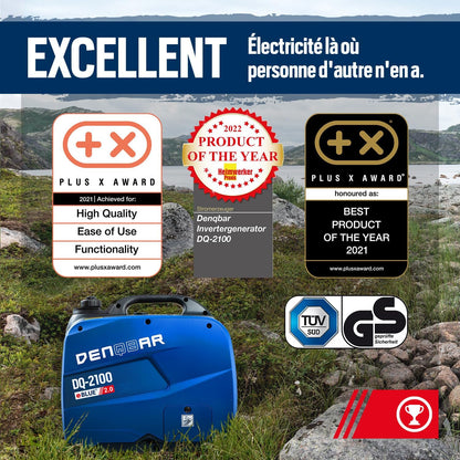 DENQBAR groupe électrogène inverter 2100W, silencieux, camping, secours