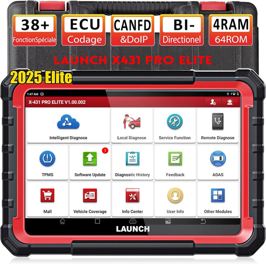 LAUNCH X431 Pro Elite valise OBD2, bi-directionnel, 38+ resets, ECU en ligne