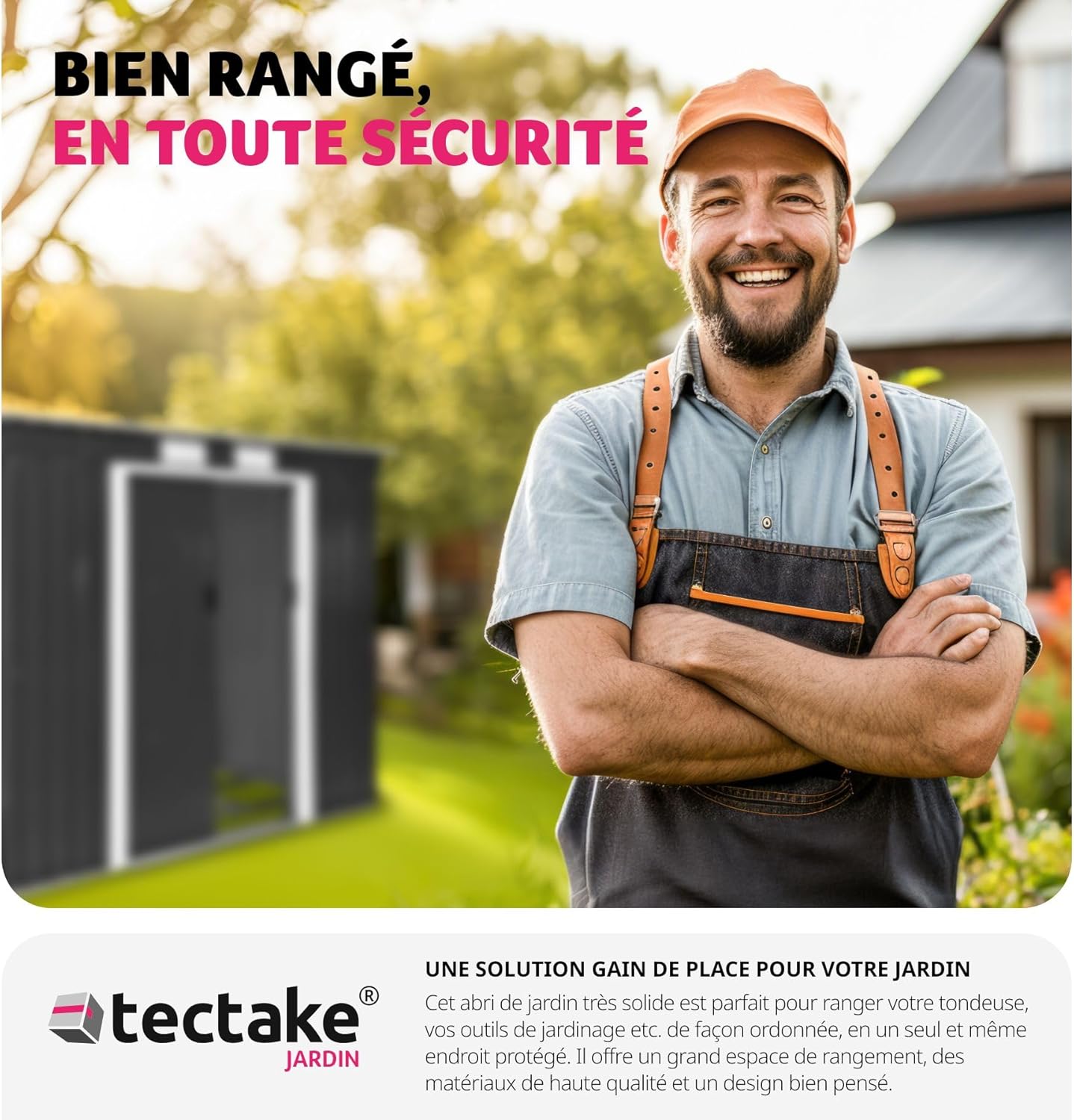 Tectake abri jardin métal 213x130x173cm monopente avec fondation, outils/moto