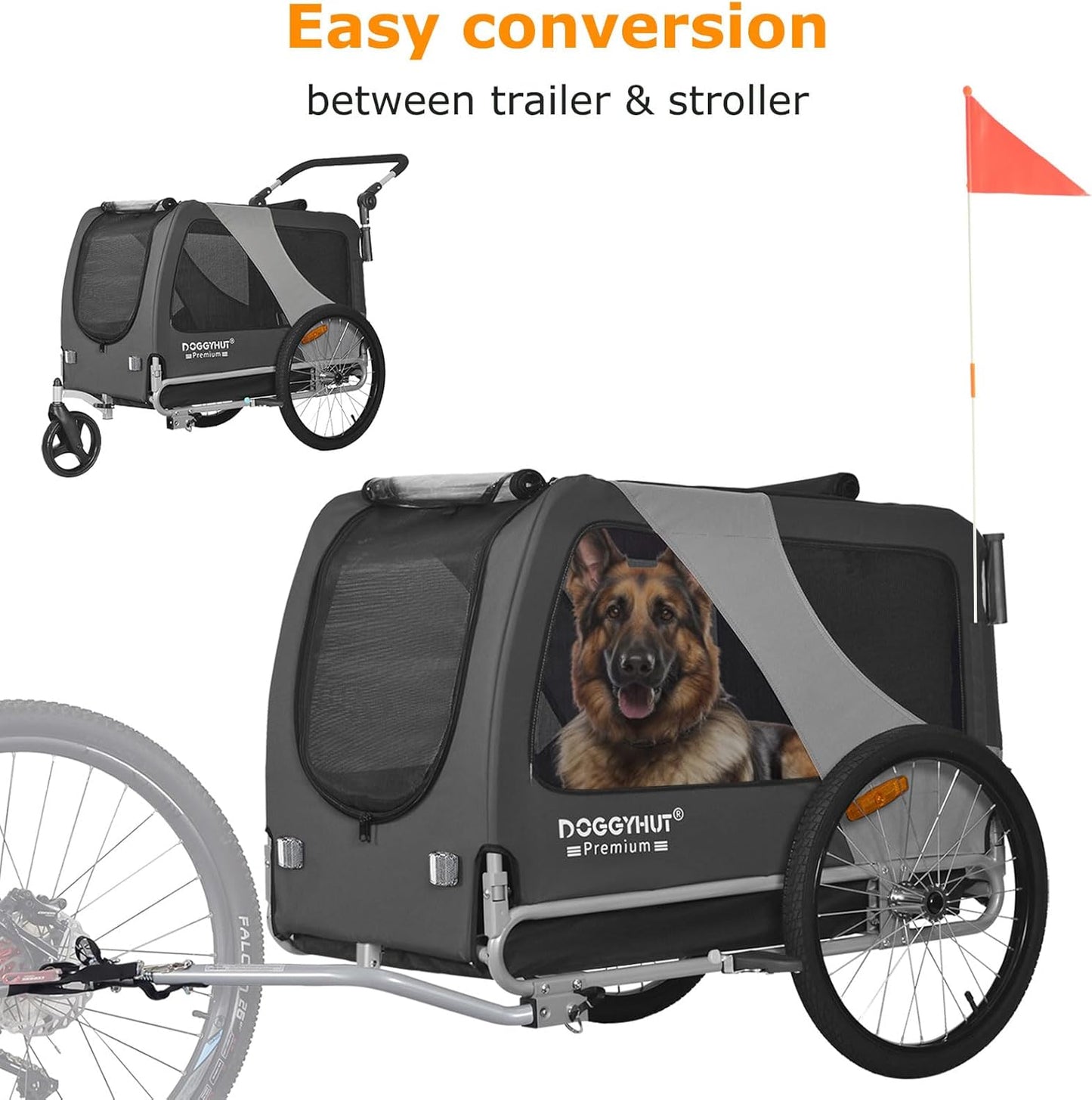 Doggyhut TIGGO XXL remorque chien + kit jogger, gris, moyen/grand chien