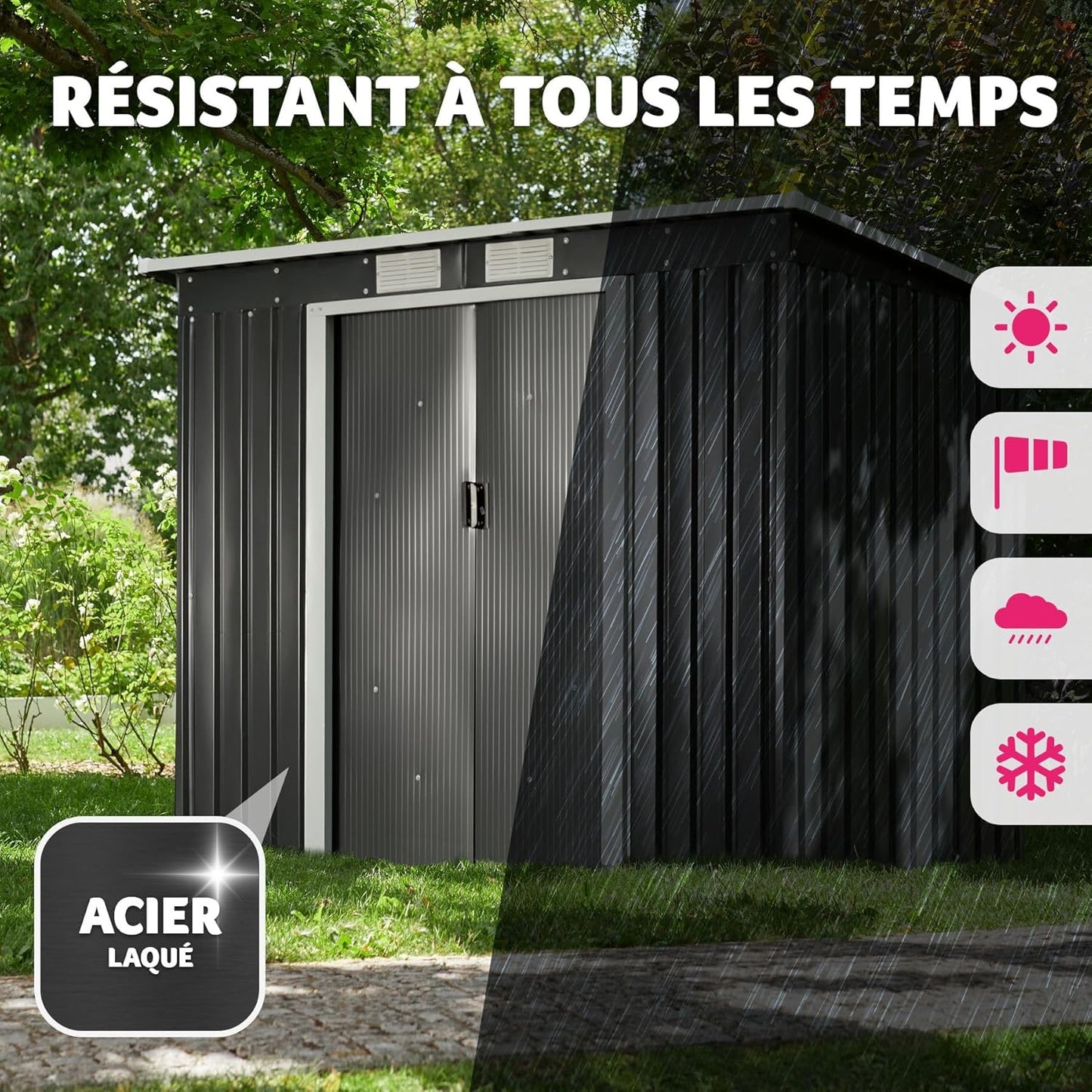 Tectake abri jardin métal 213x130x173cm monopente avec fondation, outils/moto