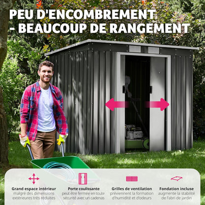 Tectake abri jardin métal 213x130x173cm monopente avec fondation, outils/moto