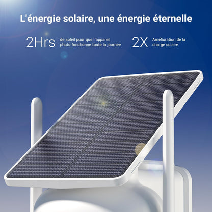 ANSQUE caméra surveillance WiFi 2K solaire, kit 4 caméras PTZ 360°, alarme couleur