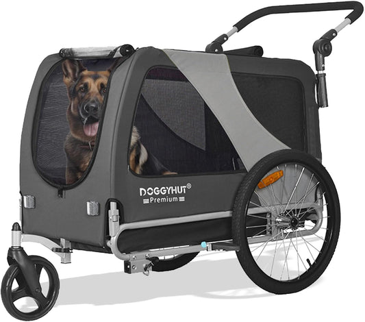 Doggyhut TIGGO XXL remorque chien + kit jogger, gris, moyen/grand chien
